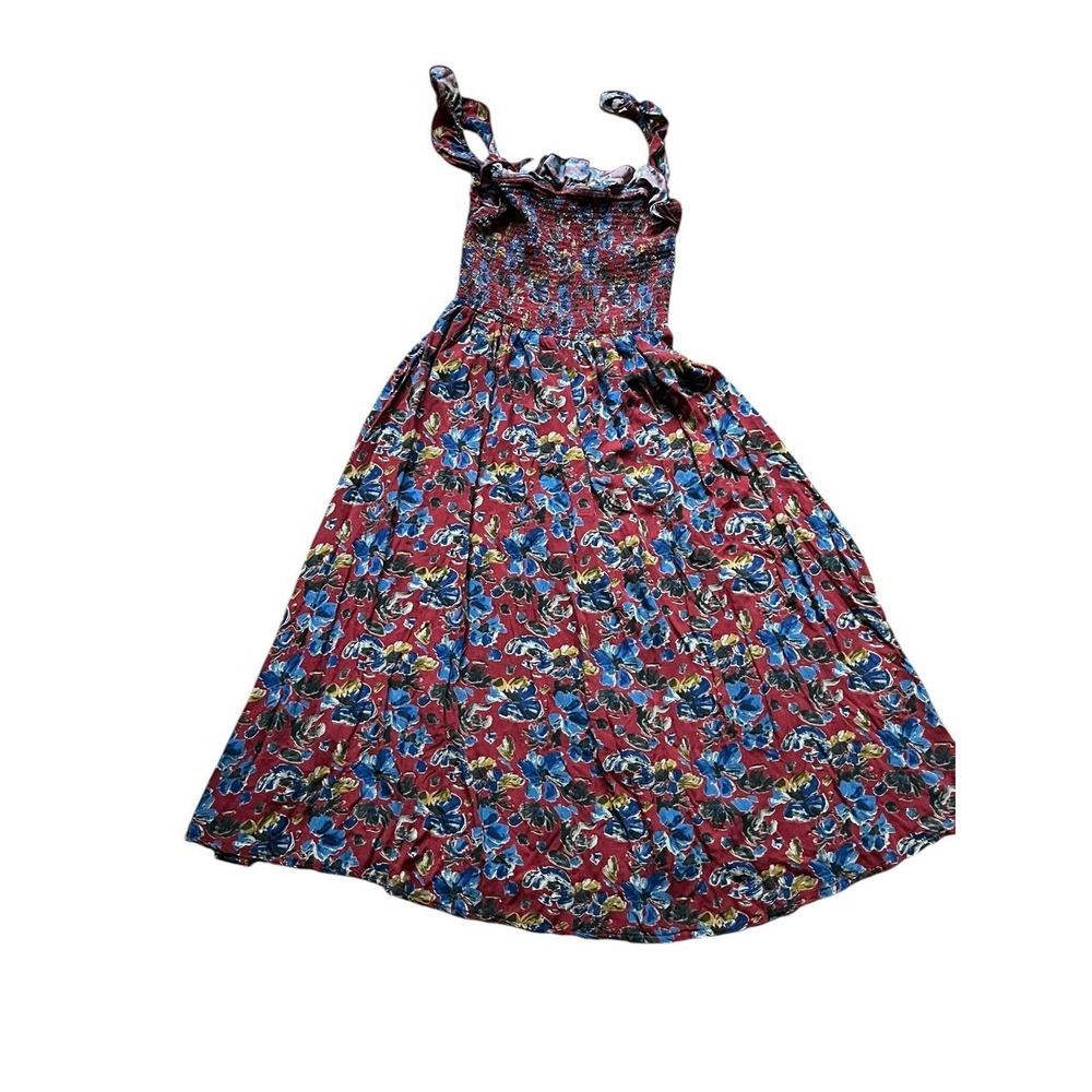 Natural Life‎ Megan Smocked Midi Dress Side Slit Floral Ruffle Boho, Size Medium - Picture 3 of 6